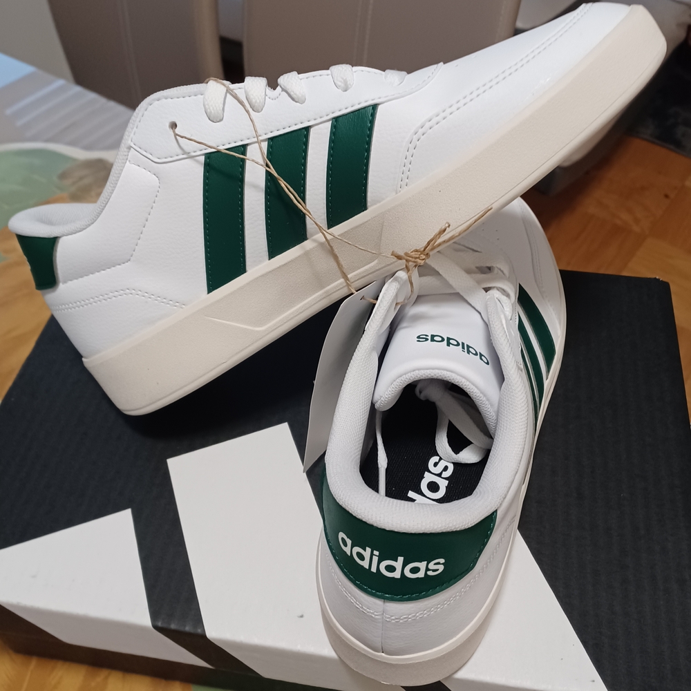 Adidas White Sneakers with Green Stripes